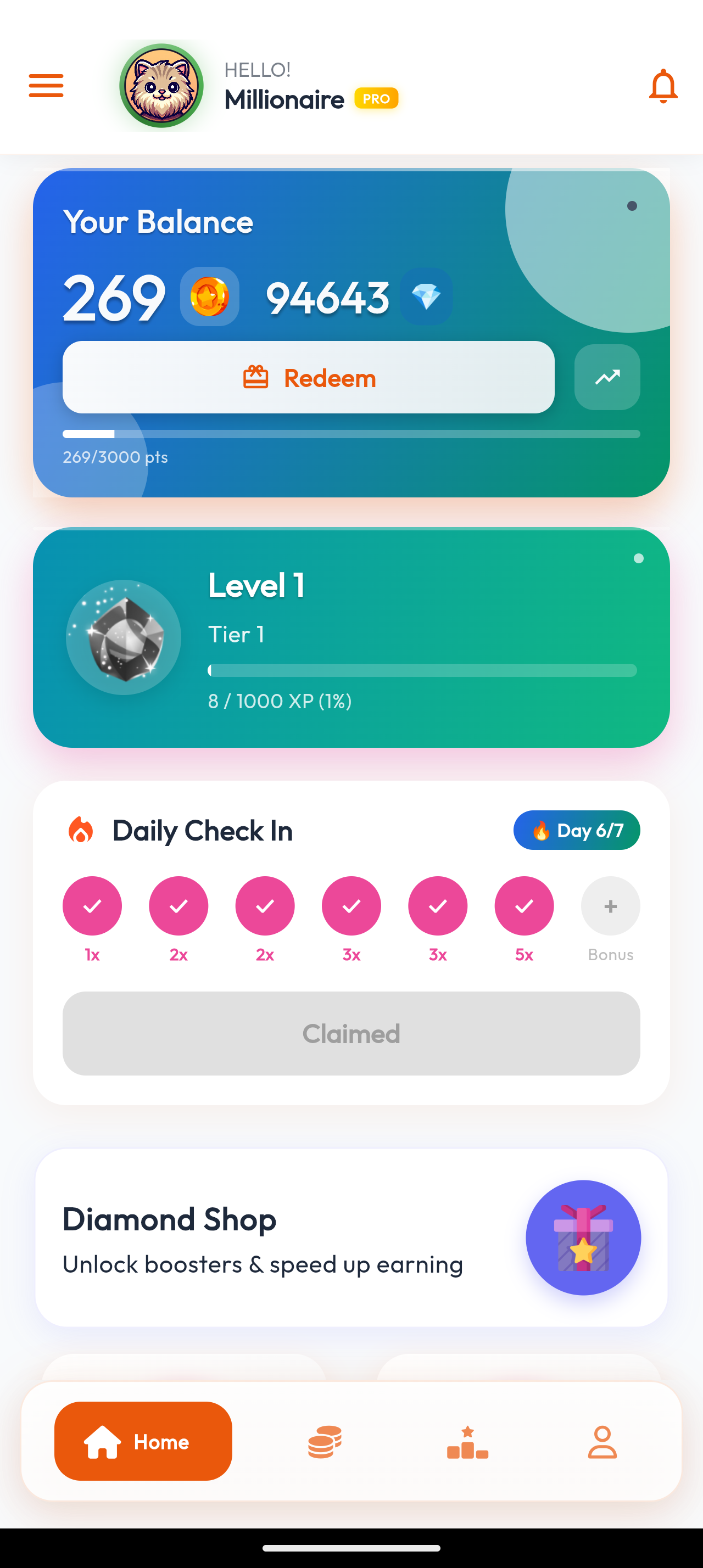 Zewardy app screenshot showing play and earn tasks
